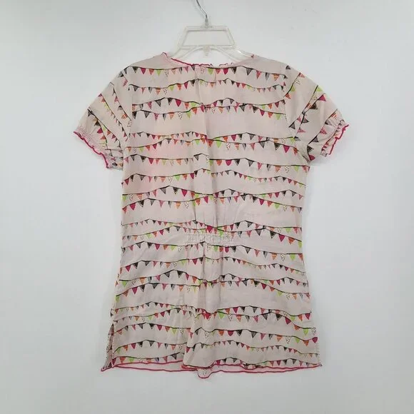 Koi Kathy Peterson Scrub Top Women’s Floral Flag Print Pink Green - Picture 7 of 10